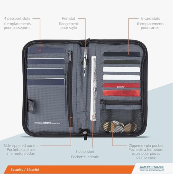 Austin House Family Travel Organizer Wallet RFID Black - Picture 5 of 8